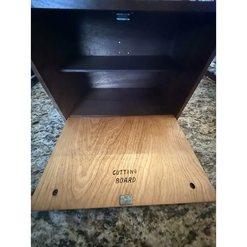 Vintage Wood Bread Box Brass Eagle Cutting Board Americana MCM EUC